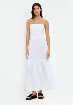 Oysho Embroidered LongVestito LungoWhite Donna Vestiti OY121C0BX-A11