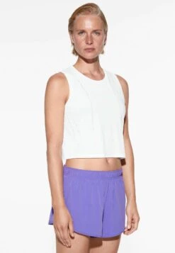 Oysho Cropped Microperforated Technical Sleeveless TopWhite Donna T-shirt E Top OY141D097-A11