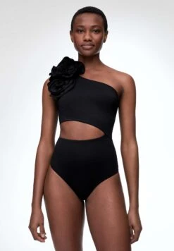 Oysho Floral Asymmetric - Costume Da Bagno - Black