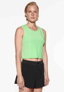 Oysho Cropped Microperforated Technical Sleeveless- Top - Light Green
