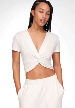 Oysho Short-Sleeved V-NeckT-Shirt BasicOff White Donna T-shirt E Top OY121D06J-A11