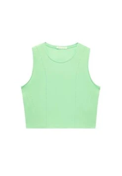 Oysho Cropped Microperforated Technical Sleeveless- Top - Light Green -Fashion Brand 572f96f8b4704da3b2f99597684775ed