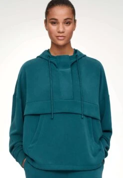 Oysho Soft Touch With ZipFelpa Con CappuccioMottled Dark Green Donna Felpe OY121J03B-M11
