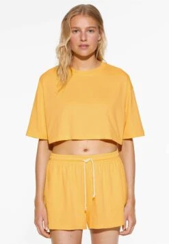Oysho Washed CropT-Shirt BasicMottled Yellow Donna T-shirt E Top OY121D078-E11