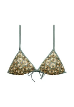 Oysho Shiny Floral Appliqué Triangle- Bikini Pezzo Sopra - Green -Fashion Brand b1c1463fcb8e468e8f31f07a9f86bd31