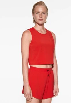 Oysho Cropped Microperforated Technical Sleeveless- Top - Red