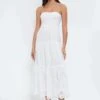 Oysho Long Embroidered - Vestito Estivo - White