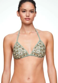 Oysho Shiny Floral Appliqué Triangle- Bikini Pezzo Sopra - Green -Fashion Brand f455c5df2ad044339cd023a0cc31d70e